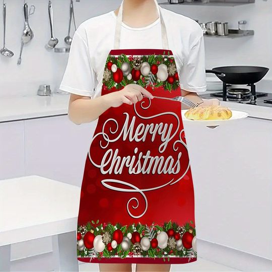 Festive Red Christmas Apron: Merry Christmas Design with Ornamental Borders - Ideal for Holiday Cooking! Anti-fouling apron