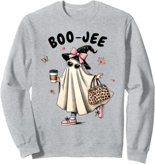 Trendy Boo-Jee Ghost Halloween Coffee Lover Unisex Crewneck Sweatshirt