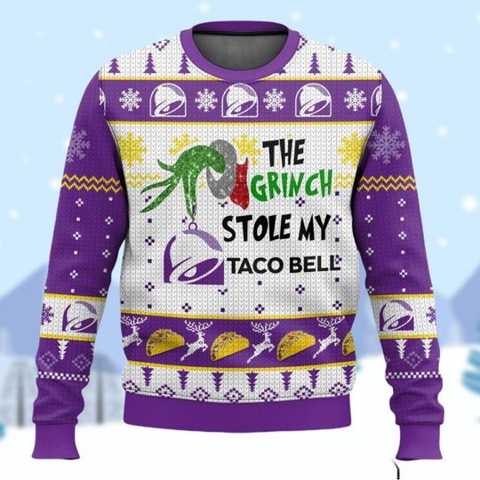 Taco Bell Sweater, Junk Food Christmas Sweater, Taco Bell Lover Holiday Sweater, Burrito Lover Ugly Sweater, Fast Food Xmas Sweater