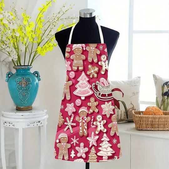 Christmas Gingerbread-Patterned Apron: Festive and Fun for Holiday Cooking! Anti-fouling apron New Year home decoration