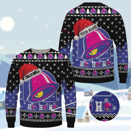 Custom Taco Bell Christmas Sweater, Junk Food Ugly Sweater, Taco Bell Lover Sweater, Burrito Lover Holiday Sweater, Unique Xmas Gift