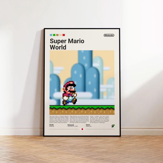Super Mario World Poster, Gaming Room Poster, Super Mario Fan Gift, Gamer Gift, Video Games Poster