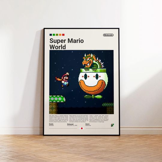 Super Mario World Poster, Gaming Room Poster, Super Mario Fan Gift, Gamer Gift, Video Games Poster, Gaming Wall Decor