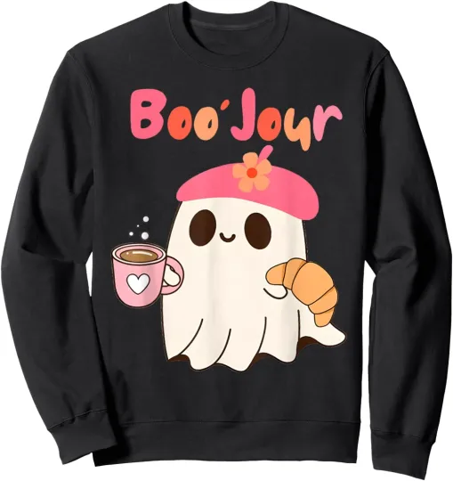 Discover Boo Jour Funny French Ghost Vintage Design Unisex Crewneck Sweatshirt