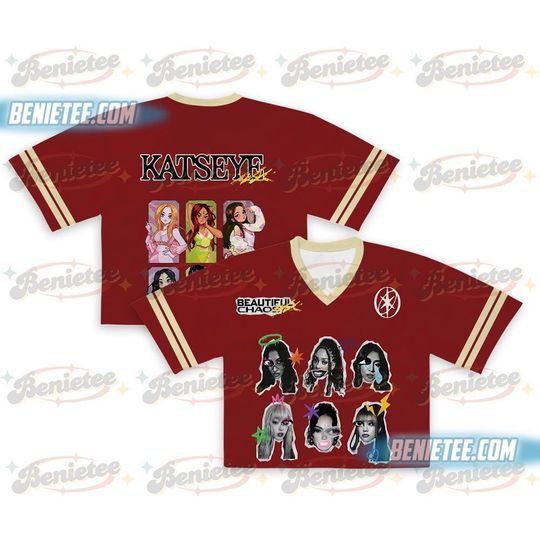 Discover Katseye Crop Top Football Jersey, Beautiful Chaos Tee, Eyekon Kpop Fan Merch Sophia Manon Lara Daniela Megan Katseye Gnarly Jersey