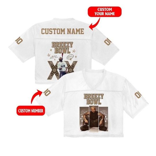 Personalized Chris Brown Tour Crop Top Football Jersey, Full Mesh Breezy Bowl 2025 Concert Merch, Custom Hip Hop R&B Streetwear Fan Shirt