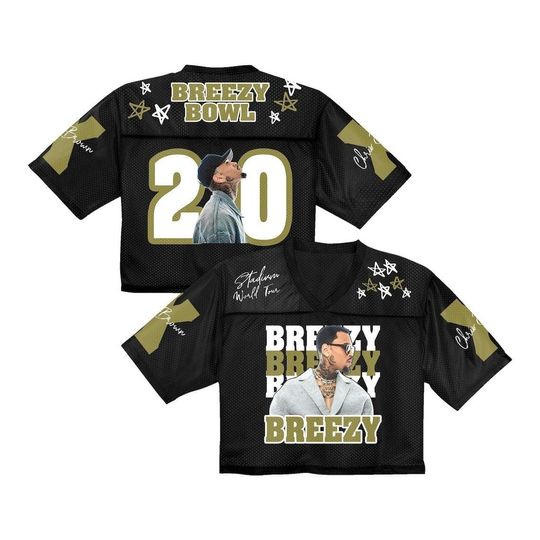 Chris Brown Tour Crop Top Football Jersey, Breezy Bowl 2025 Full Mesh Fan Shirt, Custom Hip Hop R&B Concert Merch, Stylish Streetwear Top