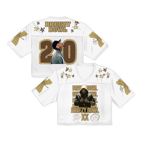 Discover Chris Brown Crop Top Football Jersey, Breezy Bowl Stadium World Tour Mesh Shirt, Concert Outfit, Rave Festival Top, Fan Gift