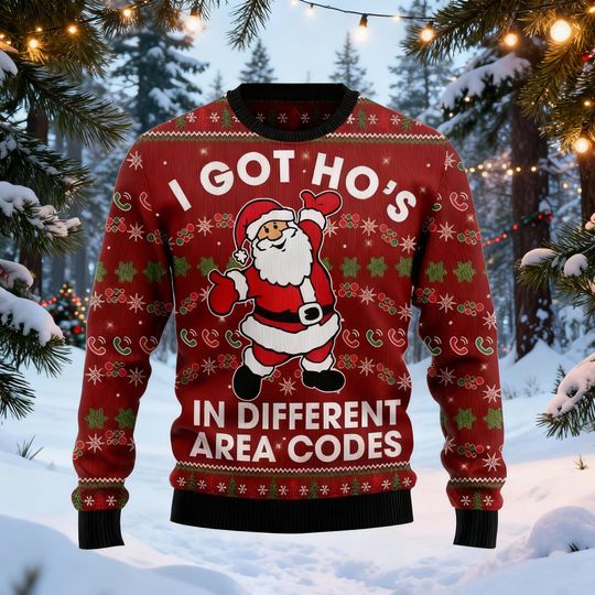 Discover Funny Santa Ugly Christmas Sweater, I Got Ho's in Different Area Codes, Funny Xmas Jumper, Adult Christmas Party Sweatshirt