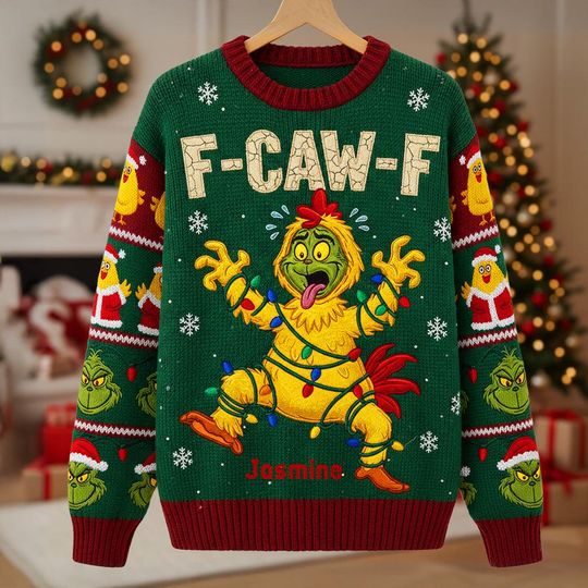 Discover F Caw F Green Monster Ugly Sweater, Christmas Birthday Funny Sweatshirt, Gift For Him Her, Grin Sweater Gift, Christmas Ugly Sweatshirt