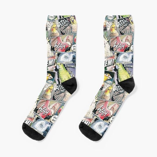 Discover Parrots Comic Style Socks