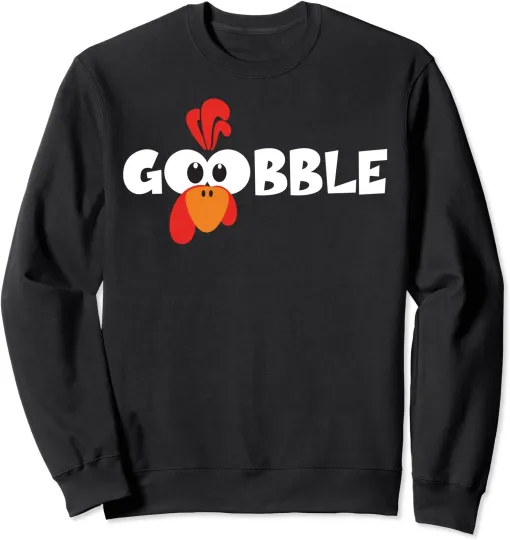 Turkey Face Gobble Till You Wobble Thanksgiving Funny Unisex Crewneck Sweatshirt