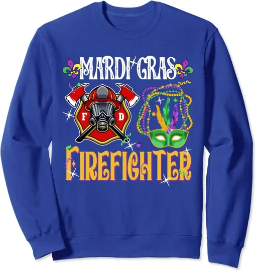Discover Mardi Gras Firefighter Cute Masked Beads Funny Gift Unisex Crewneck Sweatshirt