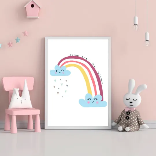 Discover Over The Rainbow Kids Bedroom Wall Art Vertical Poster Nursery Quote Print