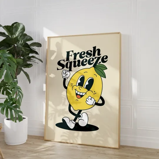 Discover Retro Fresh Squeeze Lemon Print Vertical Poster
