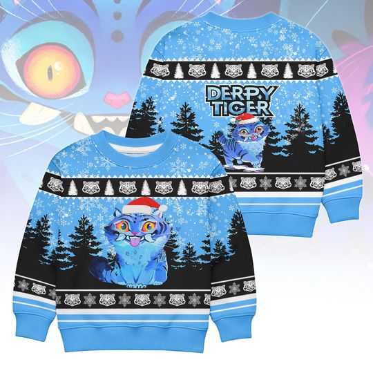 Discover Derpy Tiger Ugly Christmas Sweater, Kids Blue Tiger Sweater, Cute Kawaii Gift, Family Xmas Holiday Gift