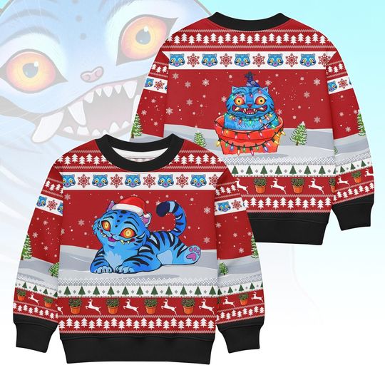 Discover Blue Tiger Ugly Christmas Sweater, Kids Merry Christmas Sweater, Cute Kawaii Gift, Family Xmas Holiday Gift