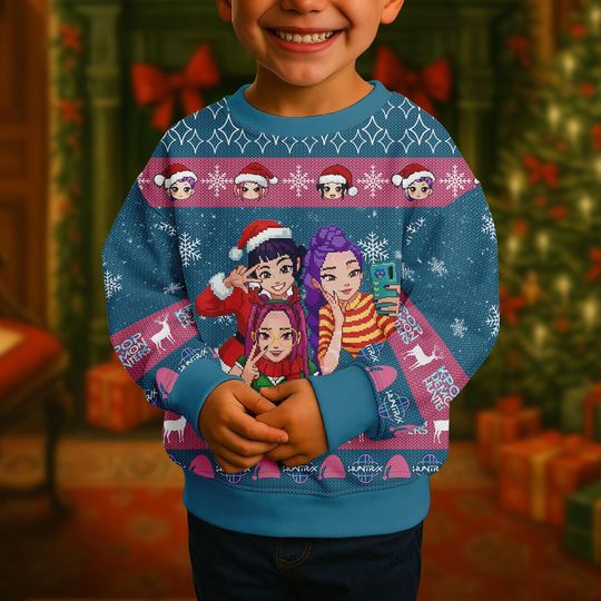 Discover Demon Hunters Ugly Christmas Sweater, Anime Girl Sweater, Kpop Gift for Men Women, Cute Kawaii Holiday Gift