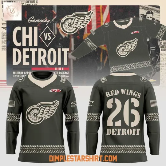 Discover Custom Detroit Red Wings Military Appreciation 2025 Hockey Shirt Men's Fan Gear
