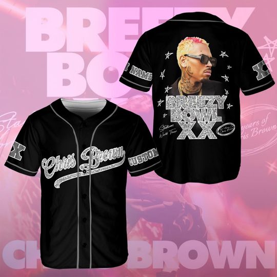 Discover Customized Chris Brown Breezy Bowl XX Tour Baseball Jersey, Chris Brown Tour Jersey Shirt