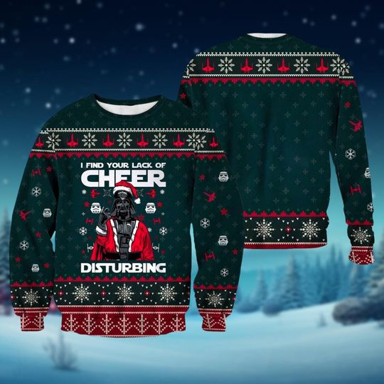 Darth Vader Cheer Disturbing Ugly Sweater, Santa Darth Vader Holiday Sweater, Star Wars Xmas Sweater, Stormtrooper Ugly Sweater Shirt