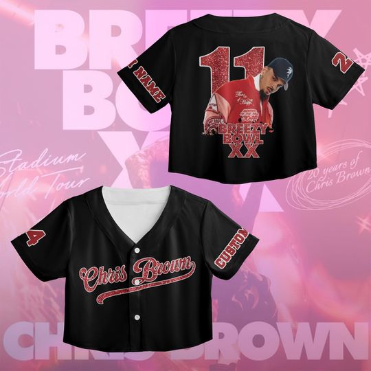 Discover Personalized Breezy Bowl 25 XX Tour Jersey, Chris Brown Crop Top Baseball Jersey, Concert Shirt for Chris Brown Fans, 2025 Breezy Bowl XX