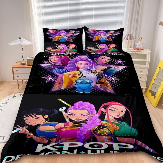 Discover 3pcs Duvet Cover Set D-Demon H-Hunters K-pop Bedding Set Comforter Cover Twin Full Size with 2 Pillocase Gifts Decor