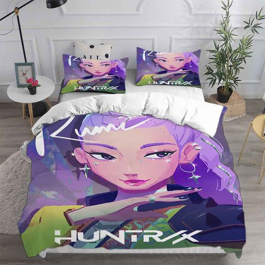 Kpop Demon Hunters Huntrix Anime Bedding Set, Rumi Bedding Set For Girl