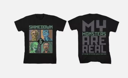 Discover 2 sides shine down My Monsters Are R Attention Shirt Black Unisex