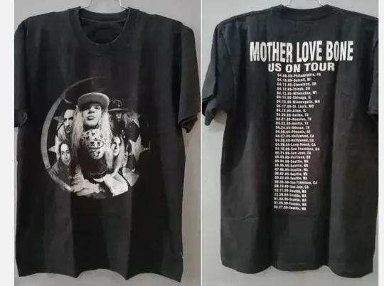 Discover Mother Love Bone Shaka T Shirt On Tour 2 side basic black tee