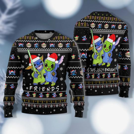Discover Christmas Stitch And Yoda Christmas Sweater, Disneyland Christmas Sweater, Friends Gift, Ugly Christmas Shirt, Stitch Xmas Sweater