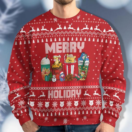 Discover Pooh Christmas Ugly Sweater, Winnie The Pooh Christmas Shirt, Merry Holiday Shirt, Disneyland Christmas Sweater, Pooh Lover Xmas Gift