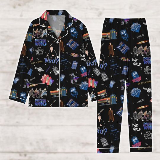 Doctor Who Pajamas, Police Box Women Pajamas, Tardis Pajamas Set, Dr Who Tardis Pj Set, Tv Series Long Sleeve Pajamas