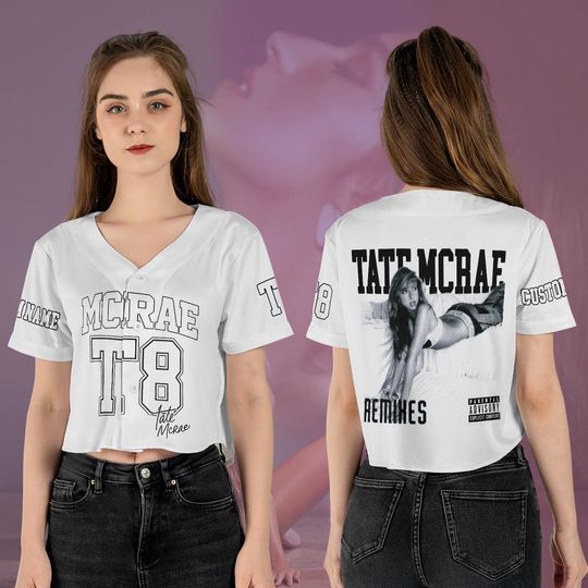 Discover Tate McRae T8 Croptop Jersey, Tate McRae Baseball Jersey, Tate McRae T8 Shirt, Tate McRae Tour Outfit, Fan Gift For Concert, Croptop Shirt