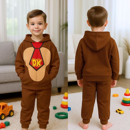 Discover DK Cartoon Character Hoodie & Donkey Cosplay Pajama Set for Kids, Halloween Costume, Birthday Gift