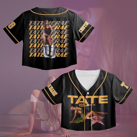Discover Tate McRae T8 Croptop Jersey, leopard Tate McRae Baseball Jersey, Tate McRae T8 Shirt,McRae Tour Outfit, Fan Gift For Concert, Croptop Shirt