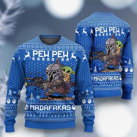 Discover Christmas Mandalorian And Baby Yoda Ugly Sweater, Ugly Christmas Sweater, Pew Pew Madafakas Baby Yoda Sweater, Sweater Men Woman Kids