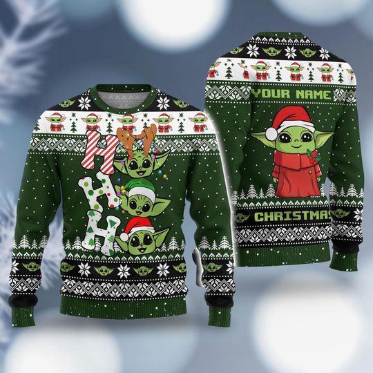 Discover Ho Ho Ho Baby Yoda Christmas Sweater, Star Wars Family Costume, Costume For Men, The Mandalorian And Grogu Sweater, Ugly Sweater Men