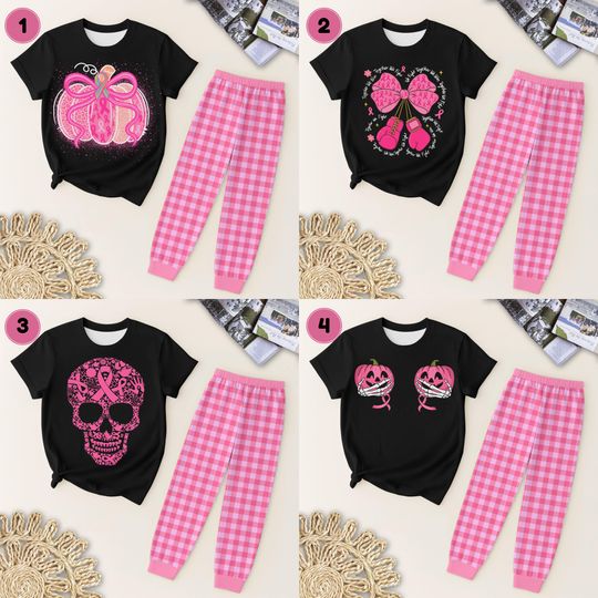 Discover Breast Cancer Awareness T-Shirt Pants Pajamas, In October We Wear Pink Pajamas, November Tee, Cancer Pink Ribbon Shirt, Halloween Gift