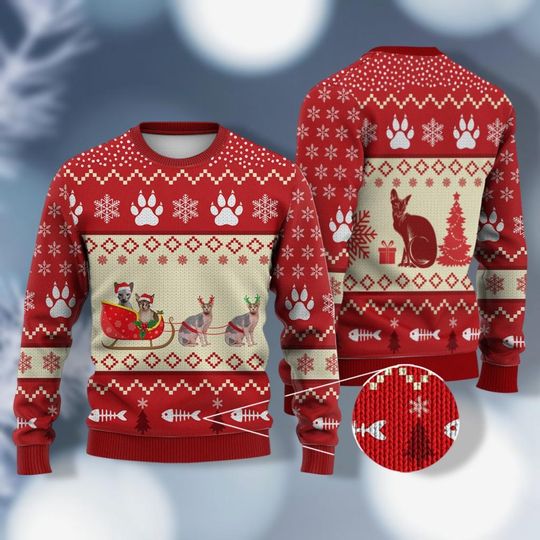 Discover Christmas Sphynx Cat Sweater Shirt, Pet Sweater Women, Christmas Cat Shirt, Cat Lover Shirt, Cat Mom Christmas Shirt, Cat Lover Gift