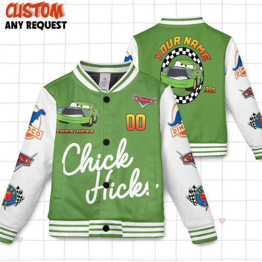 Discover Custom Chick Hicks Disney Cars Characters Kids Youth Baseball Varsity Jacket, Cars Adult Varsity Baseball Jacket, Lightning MCqueen Jacket