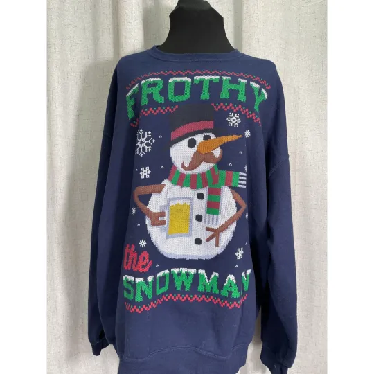 Discover Ugly Christmas Sweatshirt "Frothy The Snowman" Beer Drinking Snowman 2XL