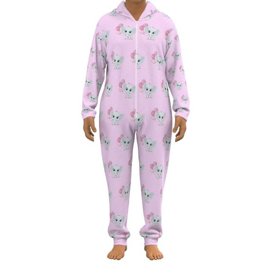 Discover Pink Elephant Plush Hooded Jumpsuit