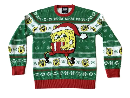 Spongebob Squarepants - Adult Medium Green Pullover Ugly Santa Christmas Sweater