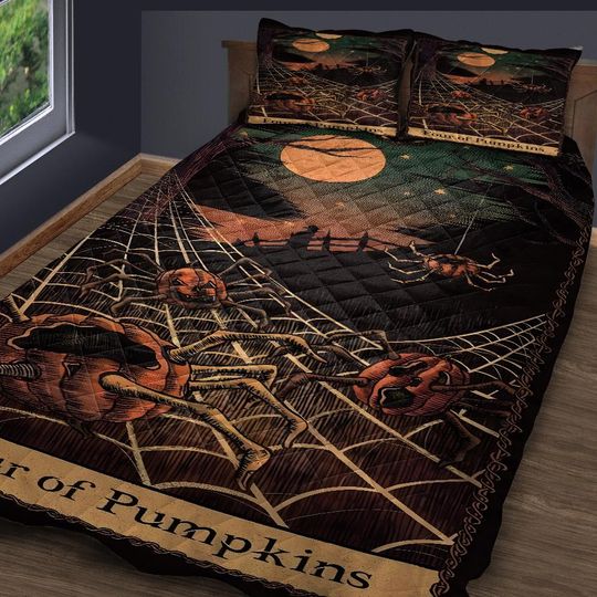 Discover Halloween Quilt Bedding Set: Spooky Jack-o'-lantern, Cottagecore Decor