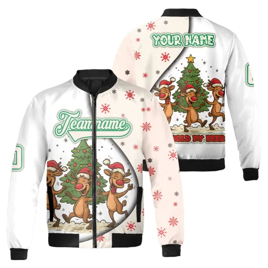 Discover Personalized Christmas Reindeer Ho Ho Hold My Beer Funny Xmas Bomber Jacket
