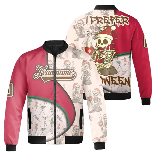 Discover Personalized I Prefer Halloween Spooky Skeleton Merry Christmas Bomber Jacket
