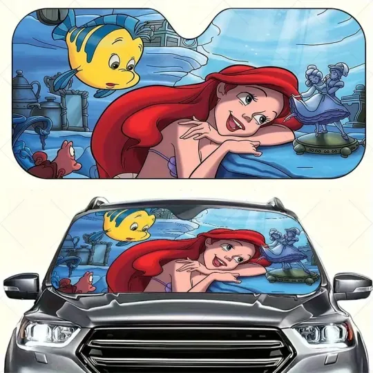 Discover Princess Ariel & Flounder Ther Little Mermaid Fan Gift Car Windshield Sun Shade