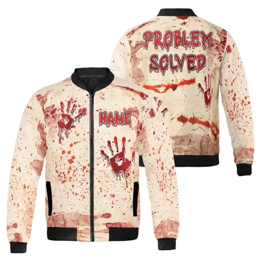 Discover Personalized Blood Splatter Problem Solved Halloween Bomber Jacket
