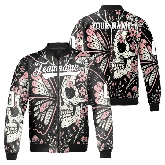 Discover Personalized Sugar Skull Butterfly Spooky Halloween Christmas Gift Bomber Jacket